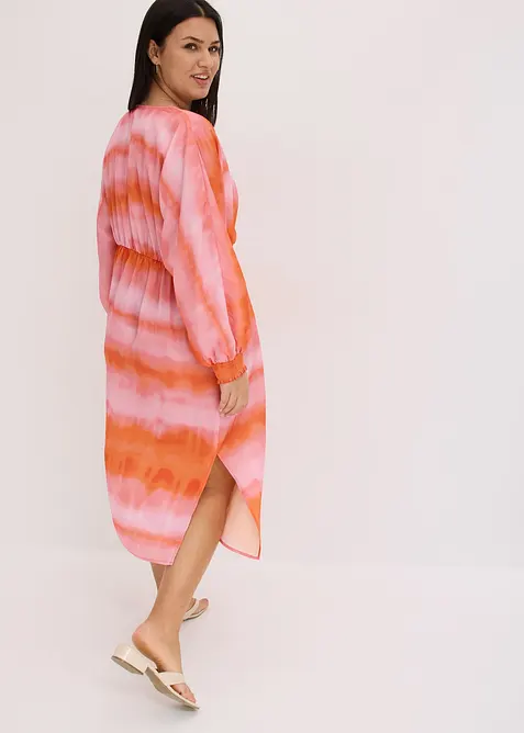 Midi jurk van satijn met batik-print, bonprix