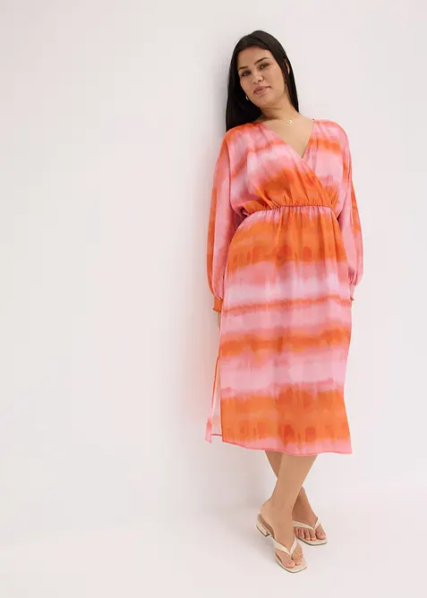 Midi jurk van satijn met batik-print, bonprix