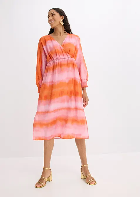 Midi jurk van satijn met batik-print, bonprix