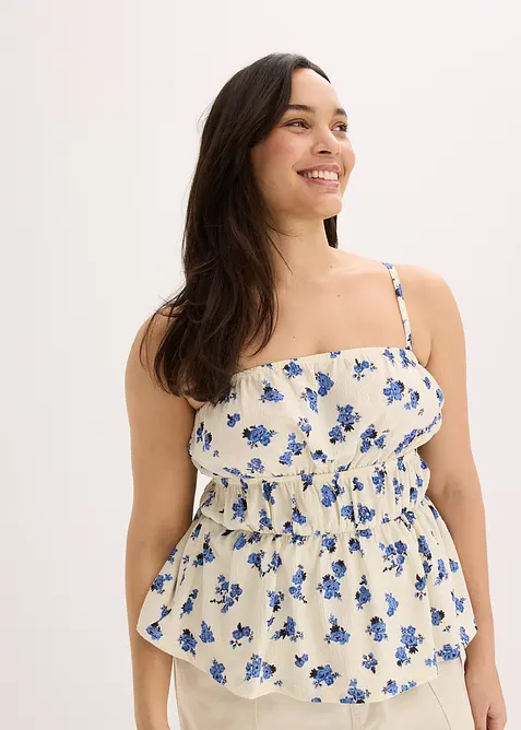 Top met spaghettibandjes van gestructureerde crèpe, bonprix