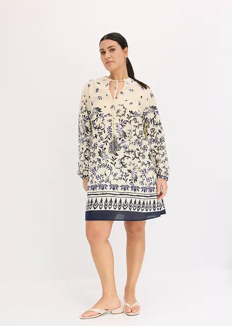 Korte boho jurk in linnenlook, bonprix
