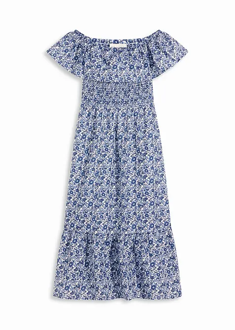 Boho midi jurk van licht katoen met een carmen-hals, bonprix