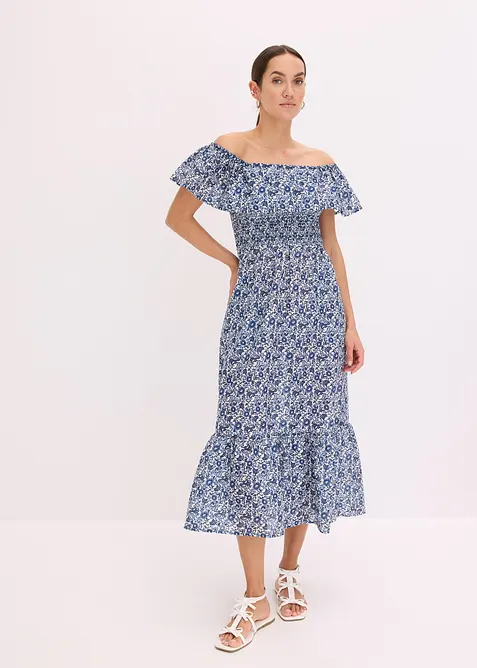 Boho midi jurk van licht katoen met een carmen-hals, bonprix
