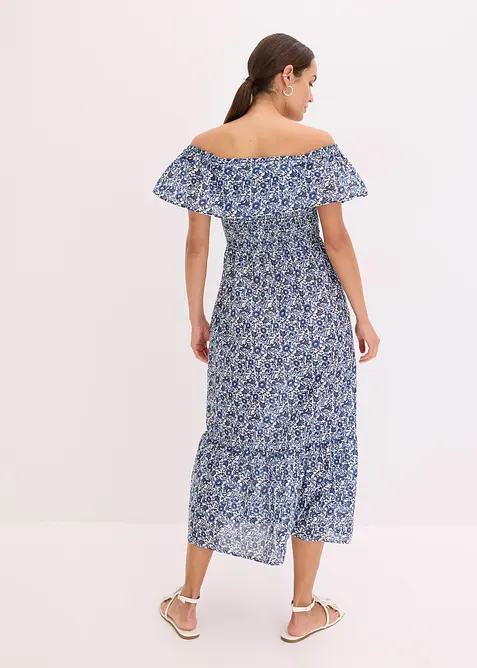 Boho midi jurk van licht katoen met een carmen-hals, bonprix