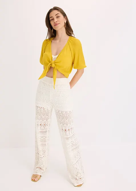 Slip-on broek met met gebreid ajour-patroon, bonprix