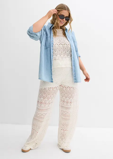 Slip-on broek met met gebreid ajour-patroon, bonprix