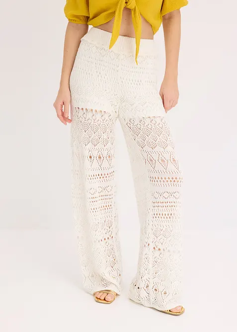 Slip-on broek met met gebreid ajour-patroon, bonprix