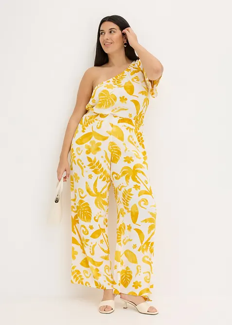 Wijde broek met print van gestructureerde viscose, bonprix