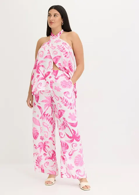 Wijde broek met print van gestructureerde viscose, bonprix