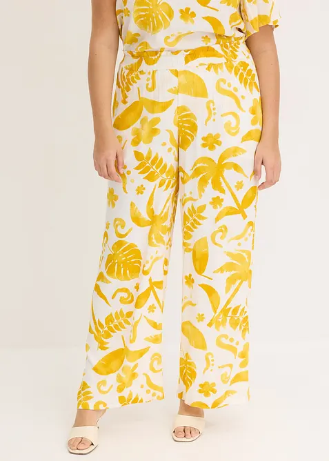 Wijde broek met print van gestructureerde viscose, bonprix