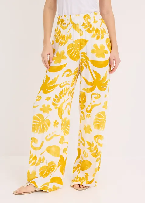 Wijde broek met print van gestructureerde viscose, bonprix