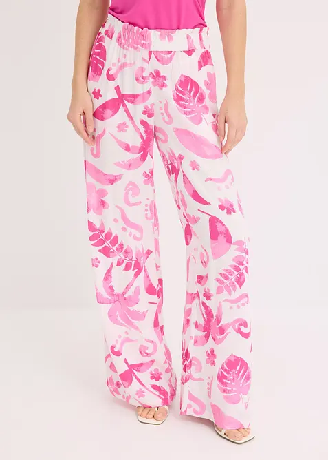 Wijde broek met print van gestructureerde viscose, bonprix