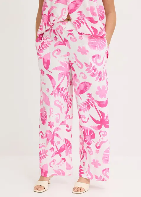 Wijde broek met print van gestructureerde viscose, bonprix