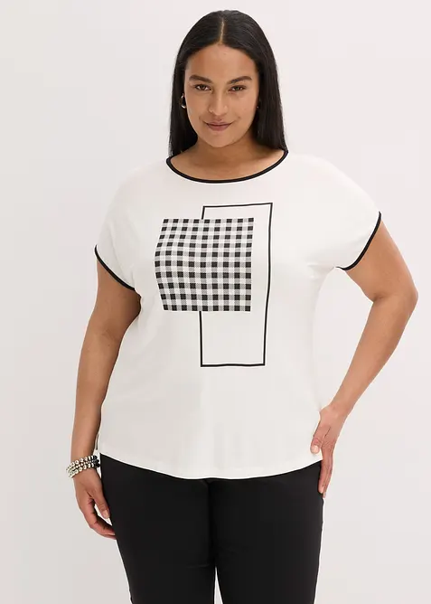 Shirt met opvallende print en biezen in een contrastkleur, bonprix