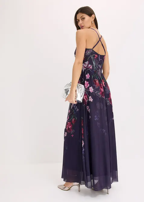 Maxi jurk van fijne tule met bandjes, bonprix