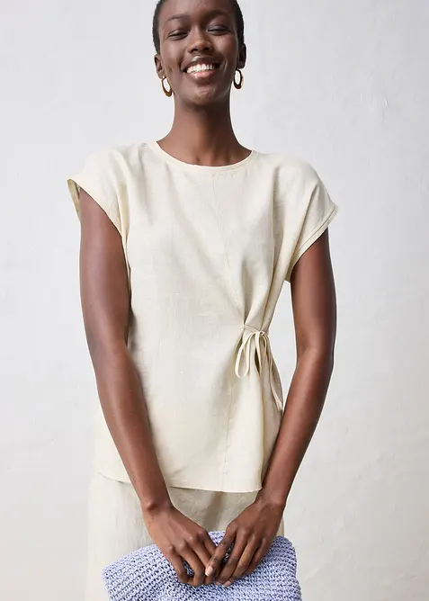 Shirt van linnen met geweven afwerking, bonprix