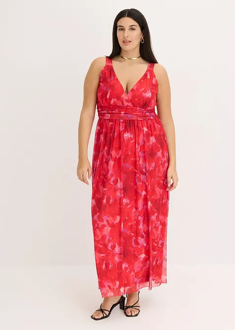 Gedessineerde maxi jurk van zacht mesh, bonprix