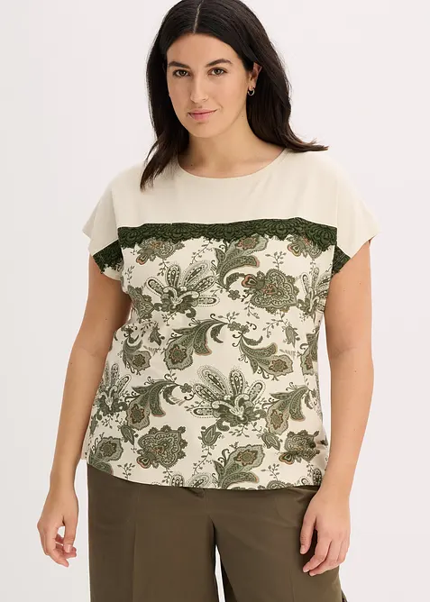 Shirt met een rand van kant en een paisley motief, bonprix