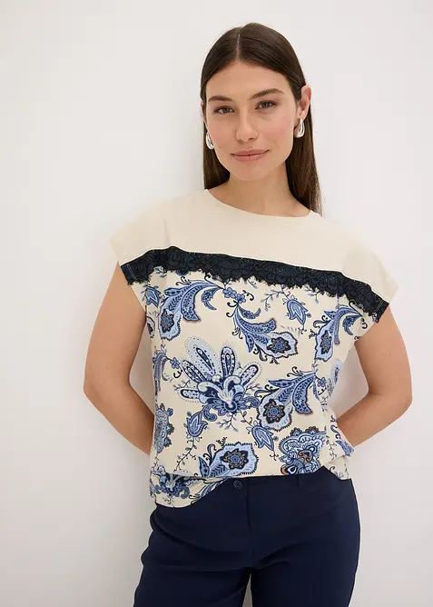 Shirt met een rand van kant en een paisley motief, bonprix