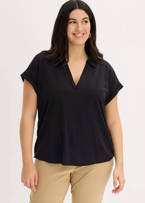Poloshirt van viscose met kanten inzetstuk, bonprix