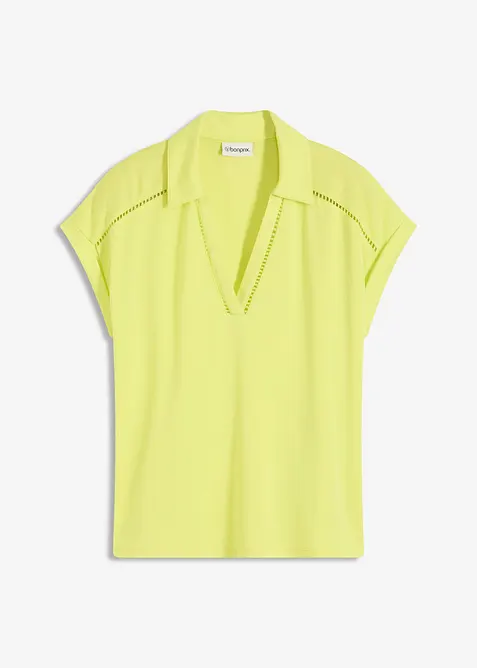 Poloshirt van viscose met kanten inzetstuk, bonprix
