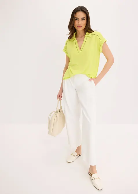 Poloshirt van viscose met kanten inzetstuk, bonprix