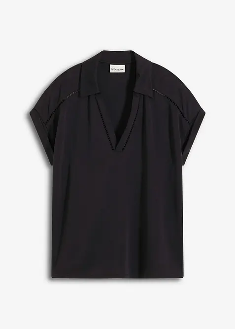 Poloshirt van viscose met kanten inzetstuk, bonprix