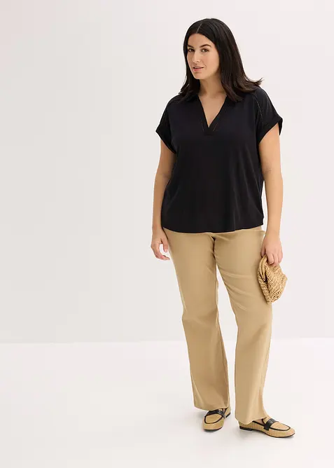 Poloshirt van viscose met kanten inzetstuk, bonprix