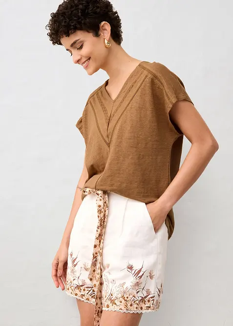 T-shirt van linnen met kant, bonprix