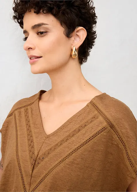 T-shirt van linnen met kant, bonprix