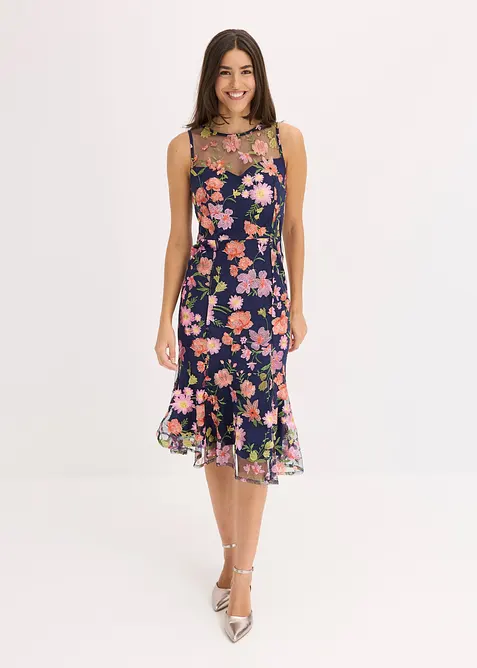 Midi jurk met bloemenborduursel, bonprix