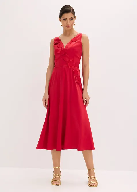 Midi jurk van glanzend satijn met bloemenapplicatie, bonprix