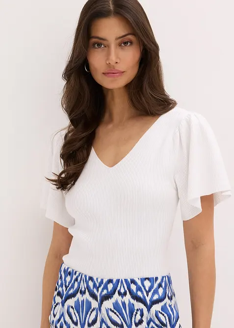 Geribd shirt met korte vleermuismouwen, bonprix