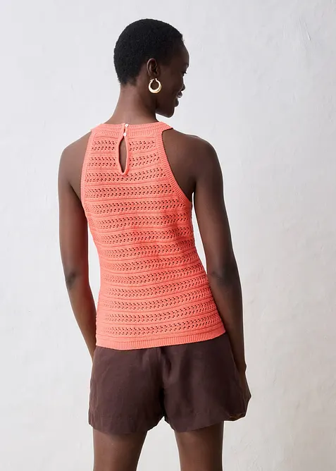 Gebreide ajour top met linnen, bonprix