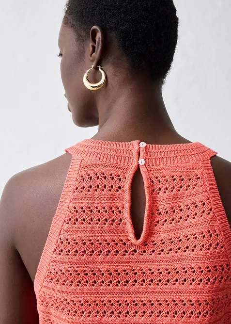 Gebreide ajour top met linnen, bonprix