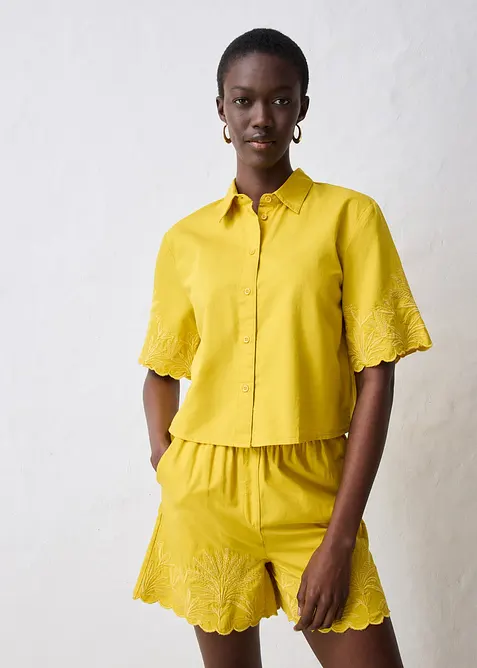 Cropped overhemdblouse met zijde, bonprix