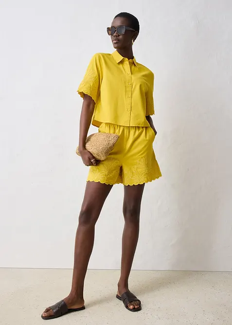 Cropped overhemdblouse met zijde, bonprix