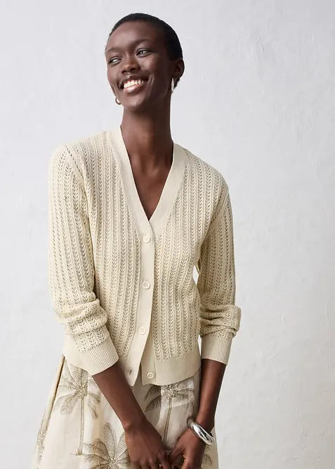 Ajour-vest met linnen, bonprix