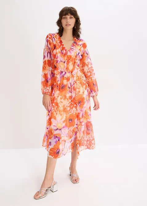 Chiffon jurk met volants, bonprix