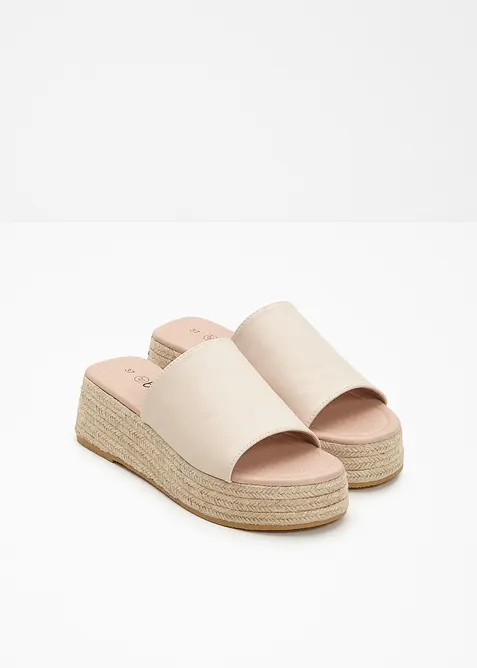 Plateau slippers met hak in raffia-look, bonprix
