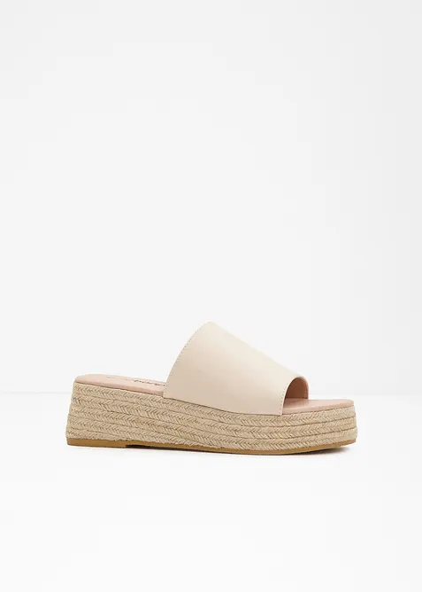 Plateau slippers met hak in raffia-look, bonprix