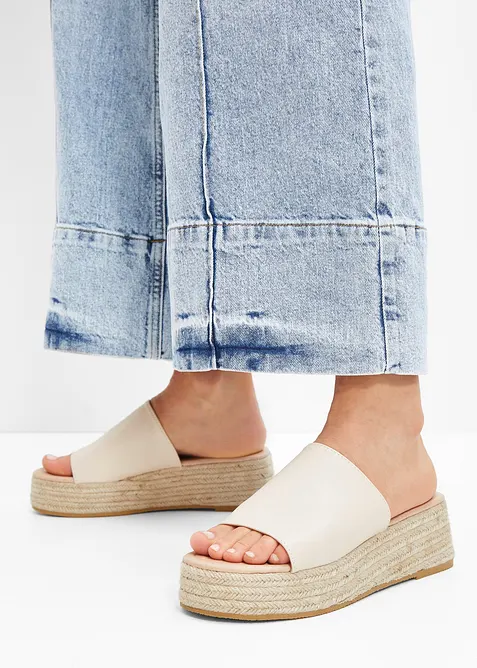 Plateau slippers met hak in raffia-look, bonprix