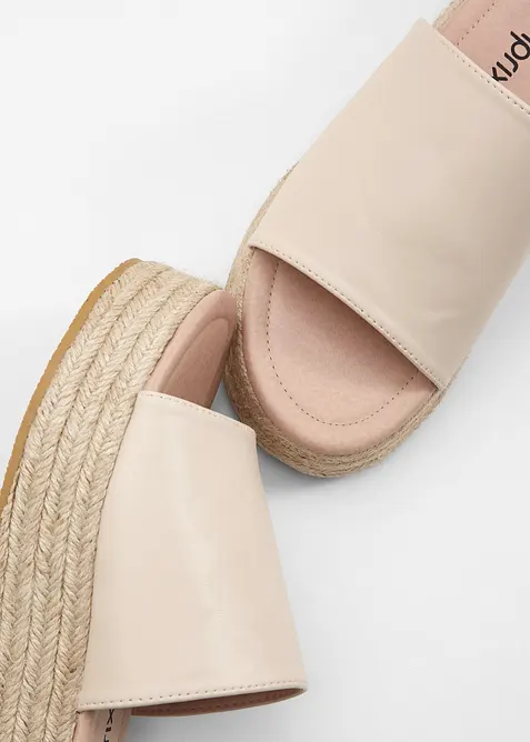 Plateau slippers met hak in raffia-look, bonprix