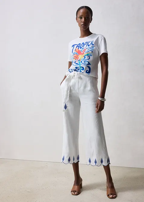 Linnen culotte met riem (2-dlg. set), bonprix