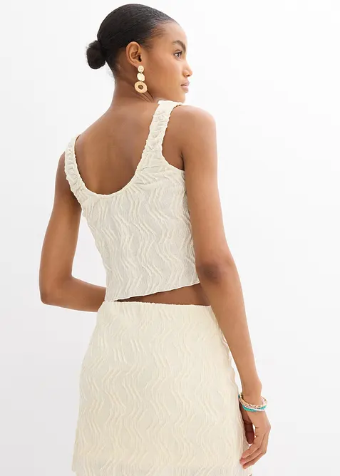 Top met veterdetail in gestructureerde look, bonprix