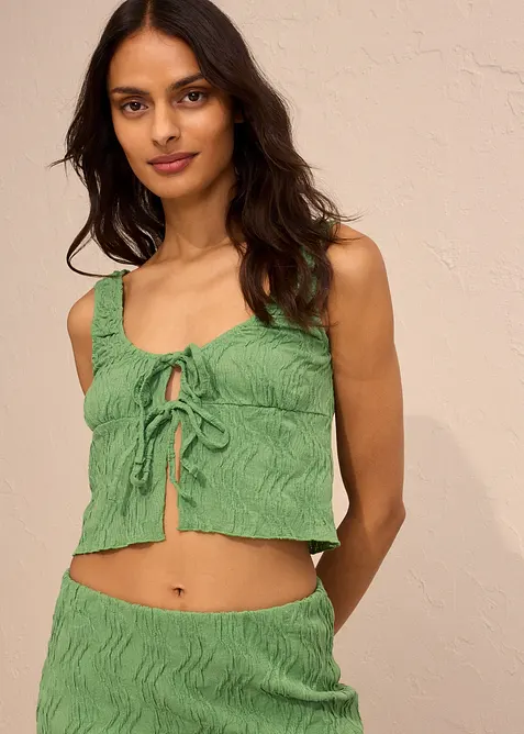 Top met veterdetail in gestructureerde look, bonprix