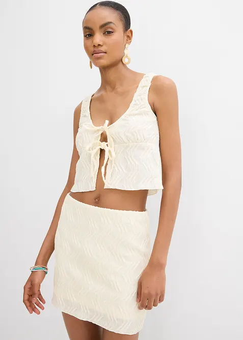 Top met veterdetail in gestructureerde look, bonprix