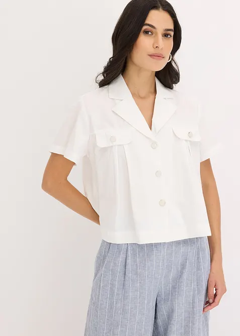 Korte popeline blouse van katoen met korte mouwen, bonprix