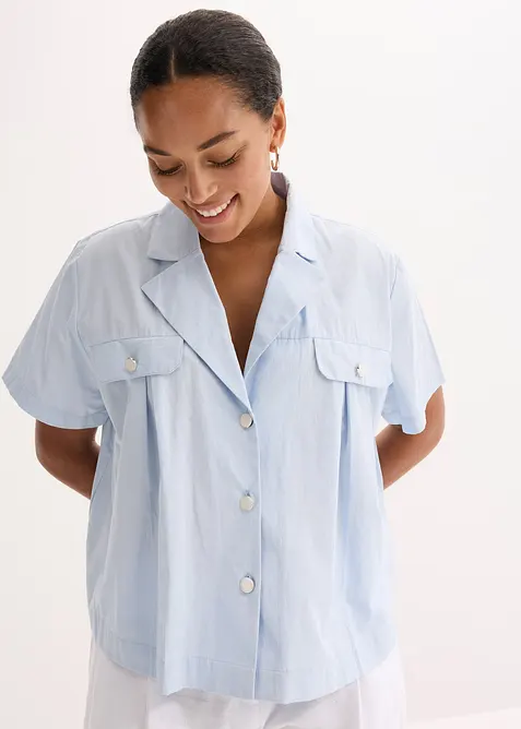 Korte popeline blouse van katoen met korte mouwen, bonprix