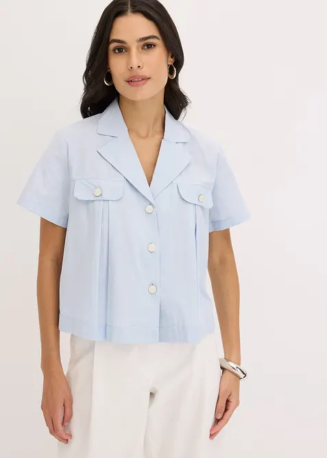 Korte popeline blouse van katoen met korte mouwen, bonprix